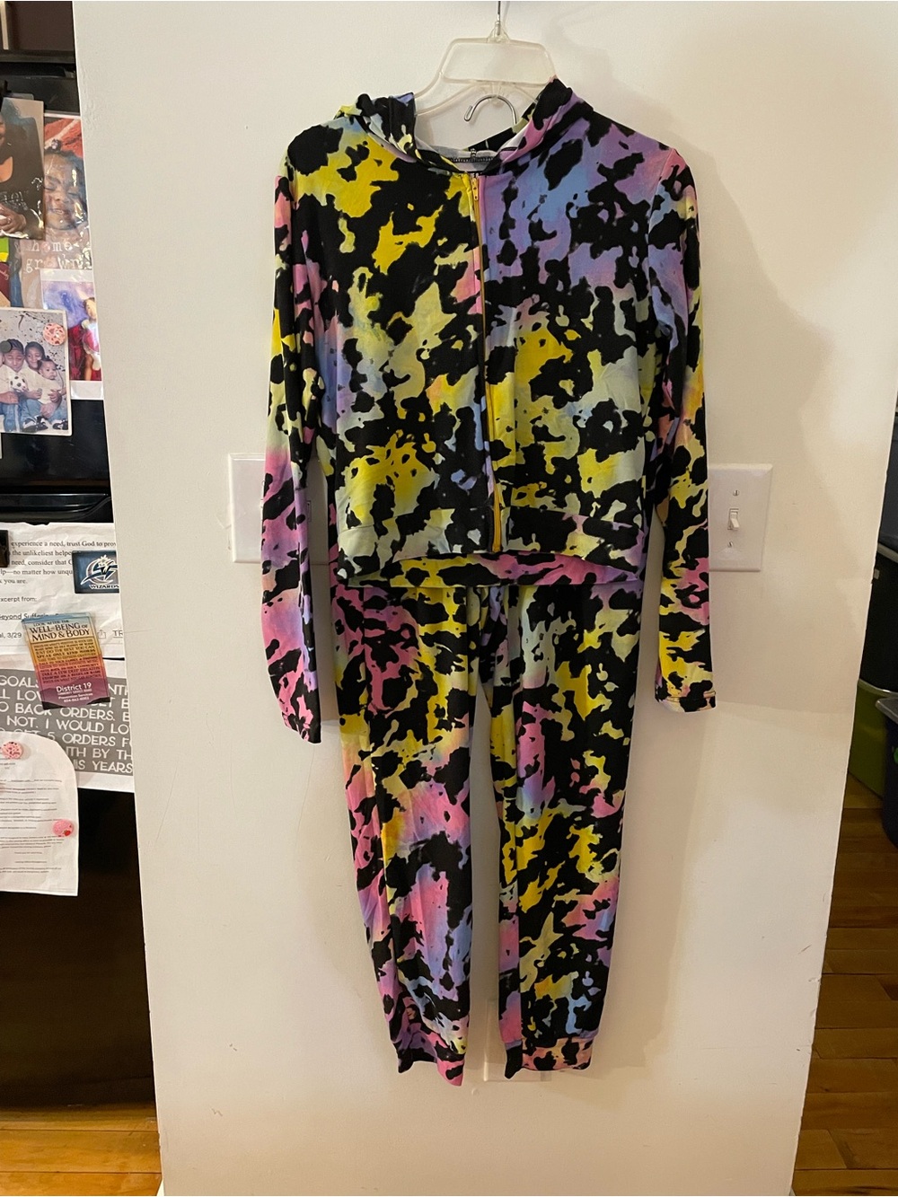 Jolie & Joy Multi-Color Two Pc Tie-Dye Hooded Jumpsuit with Zip Front Size M
